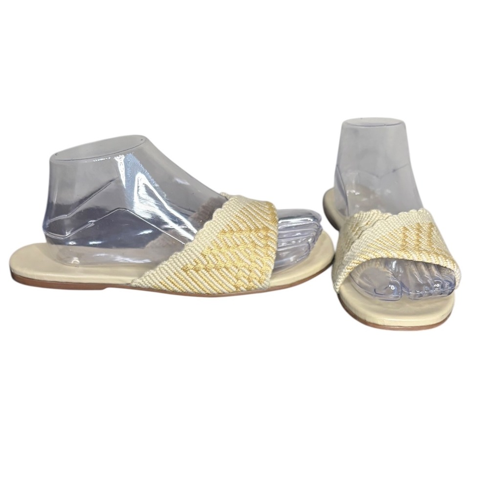 KAANAS Like New Paiage Cream Gold Woven Chevron Slide Sandals Women's Size 9M